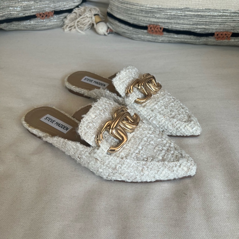 NWOT Steve Madden - Faine Mule In Bone Multi - Tweed with Gold - Size 7